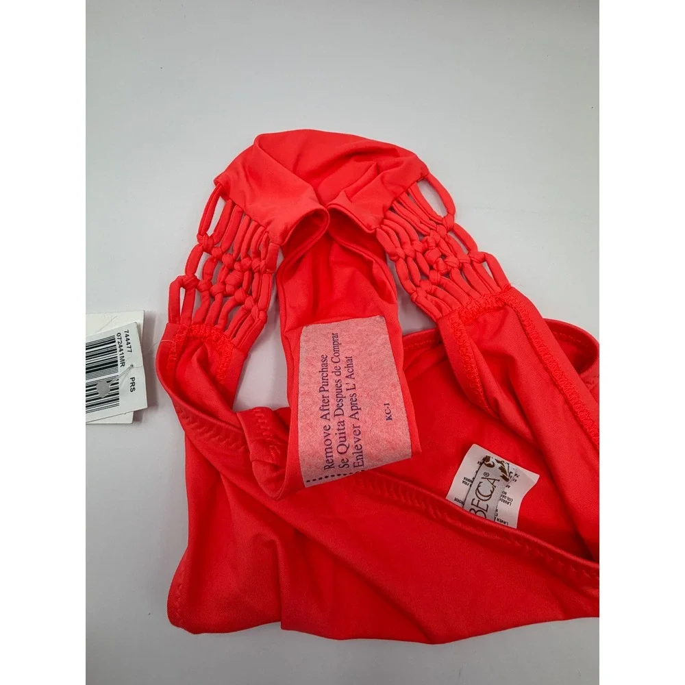 Becca by‎ Rebecca Virtue Hipster Bikini Bottom Women Large Coral Macrame  NEW